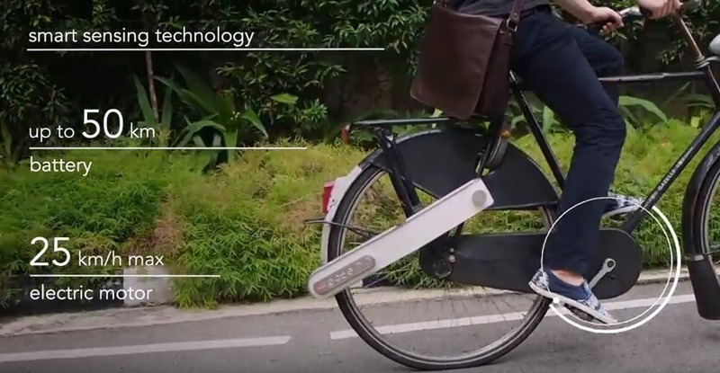 Съемный веломотор с батареей легко превращает велосипед в электробайк