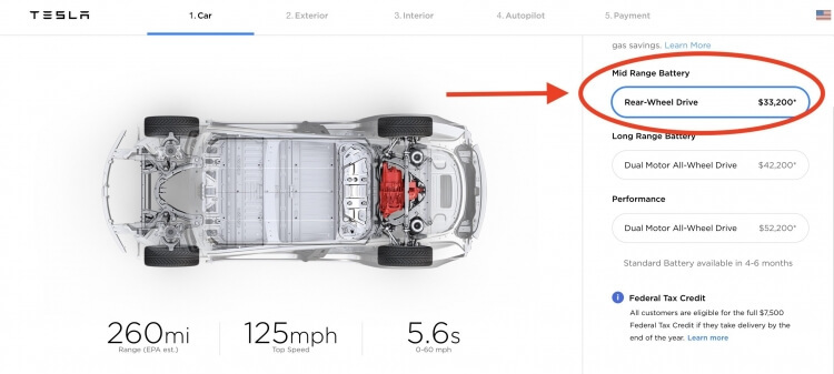 У Tesla Model 3 появилась «дешевая» версия